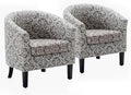 BELLEZE Accent Barrel Chair Set of 2, Linen Round Chair Club Tub Sofa Corner Chair with Flared Legs and Cozy Soft Padding for Living Room Bedroom Waiting Room - White & Gray