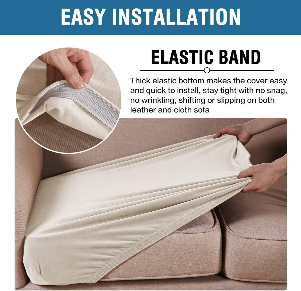 H.VERSAILTEX Velvet Stretch Couch Cushion Cover Plush Cushion Slipcover for Chair Loveseat Sofa Cushion Furniture Protector Seat Cushion Sofa Cover (3 Piece Sofa Cushion Covers, Ivory)