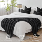 MIULEE Black Knitted Throw Blanket for Couch Textured Knit Blanket with Tassels Cozy Woven Boho Bed Blanket for Sofa Bed Chair Acrylic Wave Pattern 50"x60"