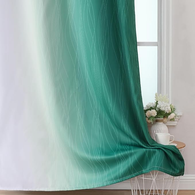 Green and Greyish White Blackout Curtains 42Wx63L 2 Panels | Ombre Curtains - Image 6
