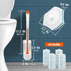 JEHONN Disposable Toilet Bowl Cleaner Wand with 40 Cleaner Refills, Wall Mounted Long Handle Compact Bathroom Scrub Brush Holder Set for Sink Bathtub Wash Basin Mop Pool (Orange)