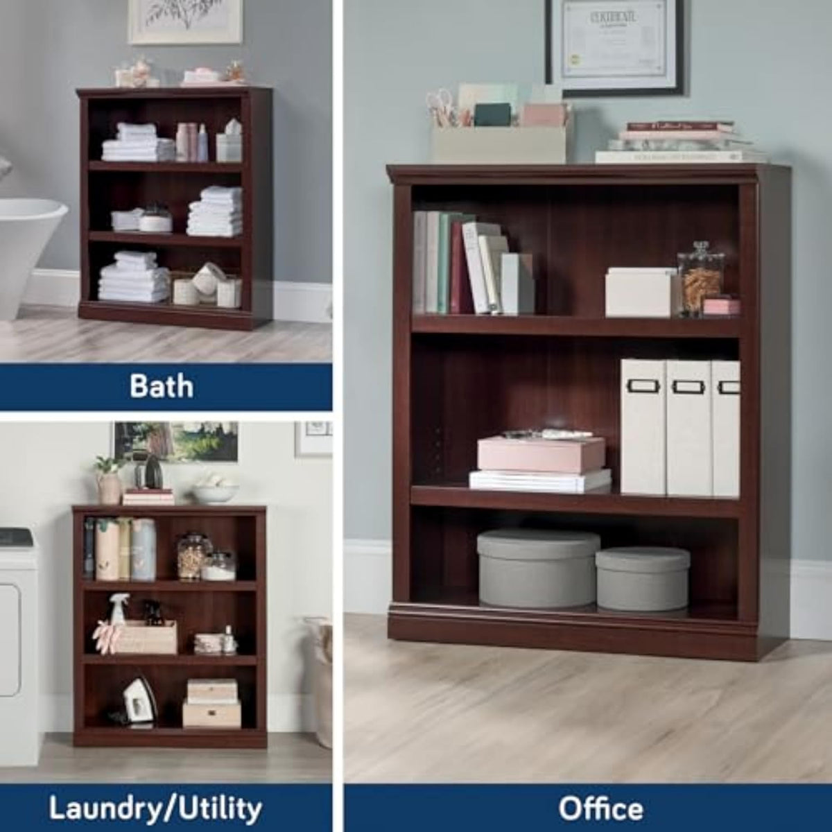 Sauder Miscellaneous Storage 3 Bookcase/Book Shelf, L: 35.28" x W: 13.23" x H: 43.78", Select Cherry finish