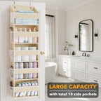SpaceAid 1 Pack Over The Door Organizer with 5 Large Pockets and 10 Mesh Side Pockets, 5 Layers Door Organizer Hanging with Clear Window for Bedroom, Bathroom, Pantry and Nursery, Beige