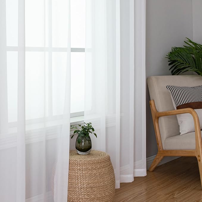Simplebrand Sheer White Curtains 108 Inches Long, Extra Long Rod Pocket Solid - Image 5