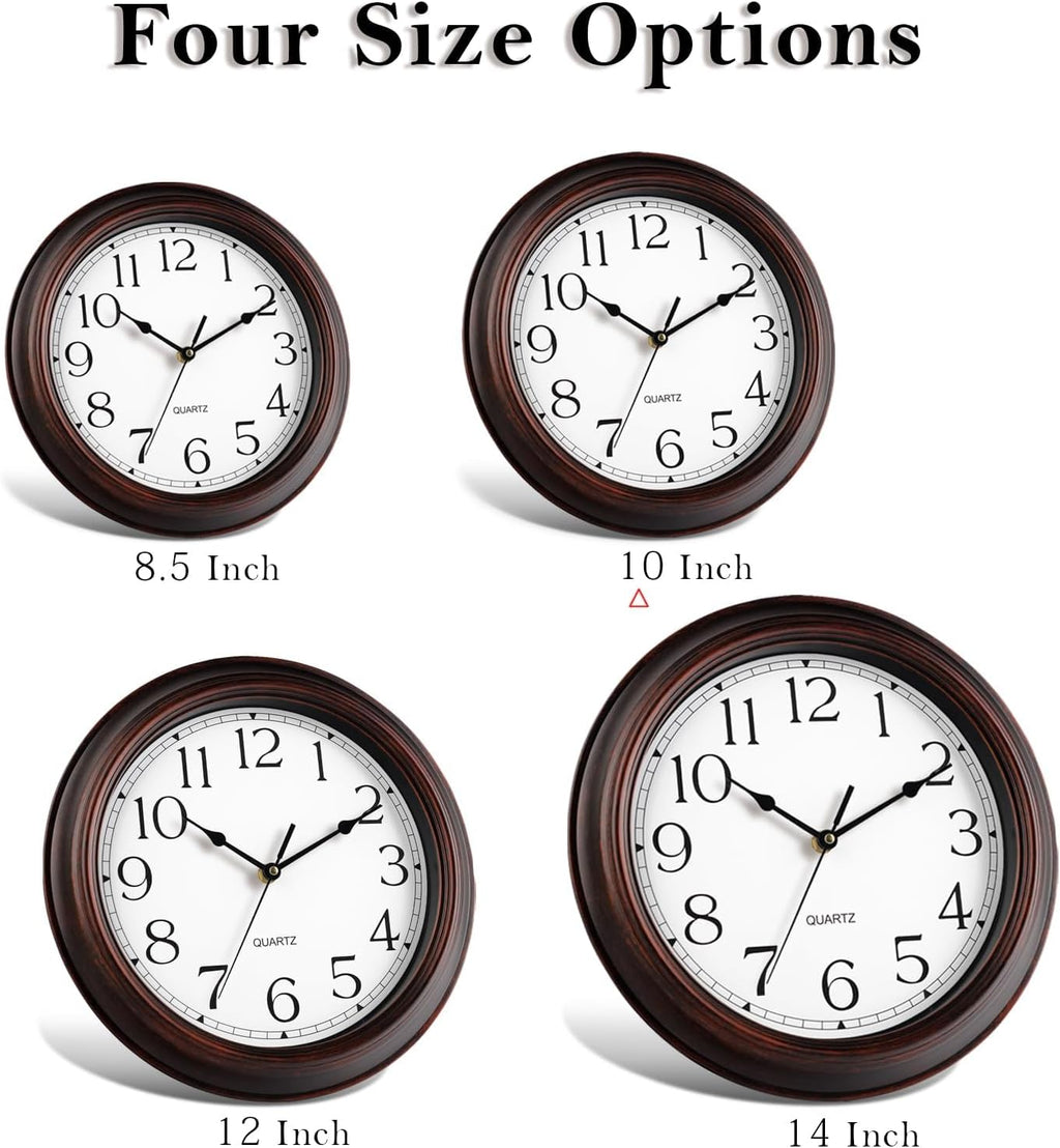 Wall Clock 10 Inch Battery Operated Silent Non-Ticking Wall Clock Vintage Retro Rustic Style Decorative for Bedroom Living Room Kitchen Home Office (Bronze)