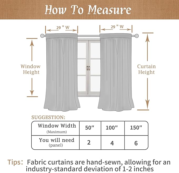 100% Blackout Linen Kitchen Window Curtains 36 Inches 2 Panels | Oatmeal - Image 9