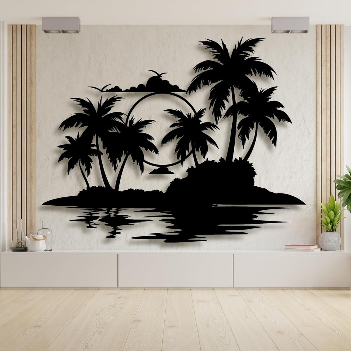 Lunwall Palm Tree Metal Wall Art, Tropical Metal Palm Tree Wall Decor, Beach Wall Art, 35 L" x 28 W" / 90 x 70 cm