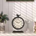 Vintage Table Clock with Bird, European Antique Style Black Mantel Clocks, Desk and Shelf Decor Clock, for Farmhouse, Bedside, Living Room, Bedroom, Gift (9" H x 6.5" W)