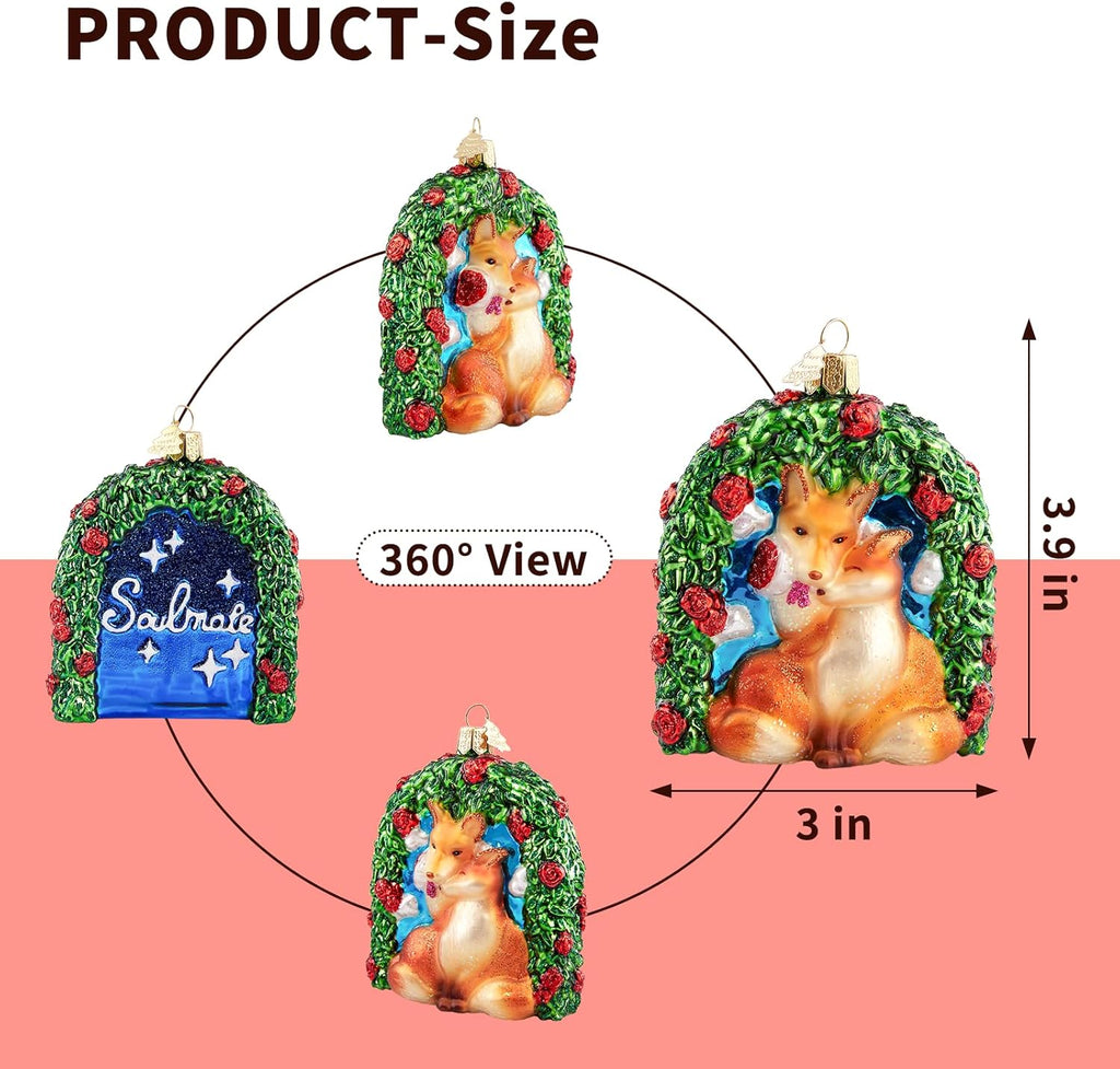 Fox Love Christmas Tree Ornaments,Hand-Blown Glass Ornaments,Fox Soulmate Collection Hanging Ornament,Wedding Ornament for Valentine's Day Anniversary Animal Lovers Party Gifts