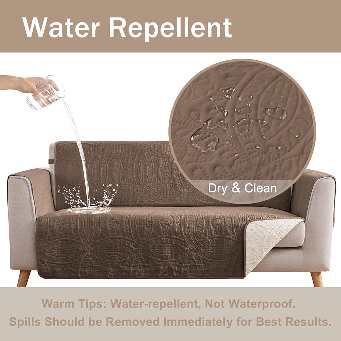 Toffee Loveseat Covers 2 Cushion Couch, Water-Repellent Sofa Cover - Image 3