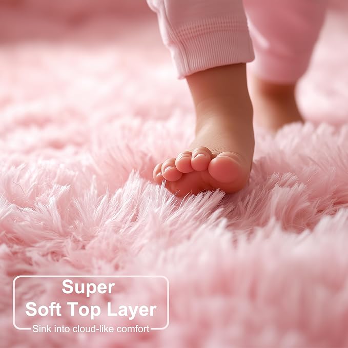 Amdrebio Pink Shag Plush Runner Area Rug 2x6 - Image 2