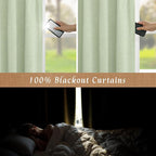 100% Blackout Natural Linen Bedroom Curtains 63 Inches 2 Panels | Light Green - Image 3
