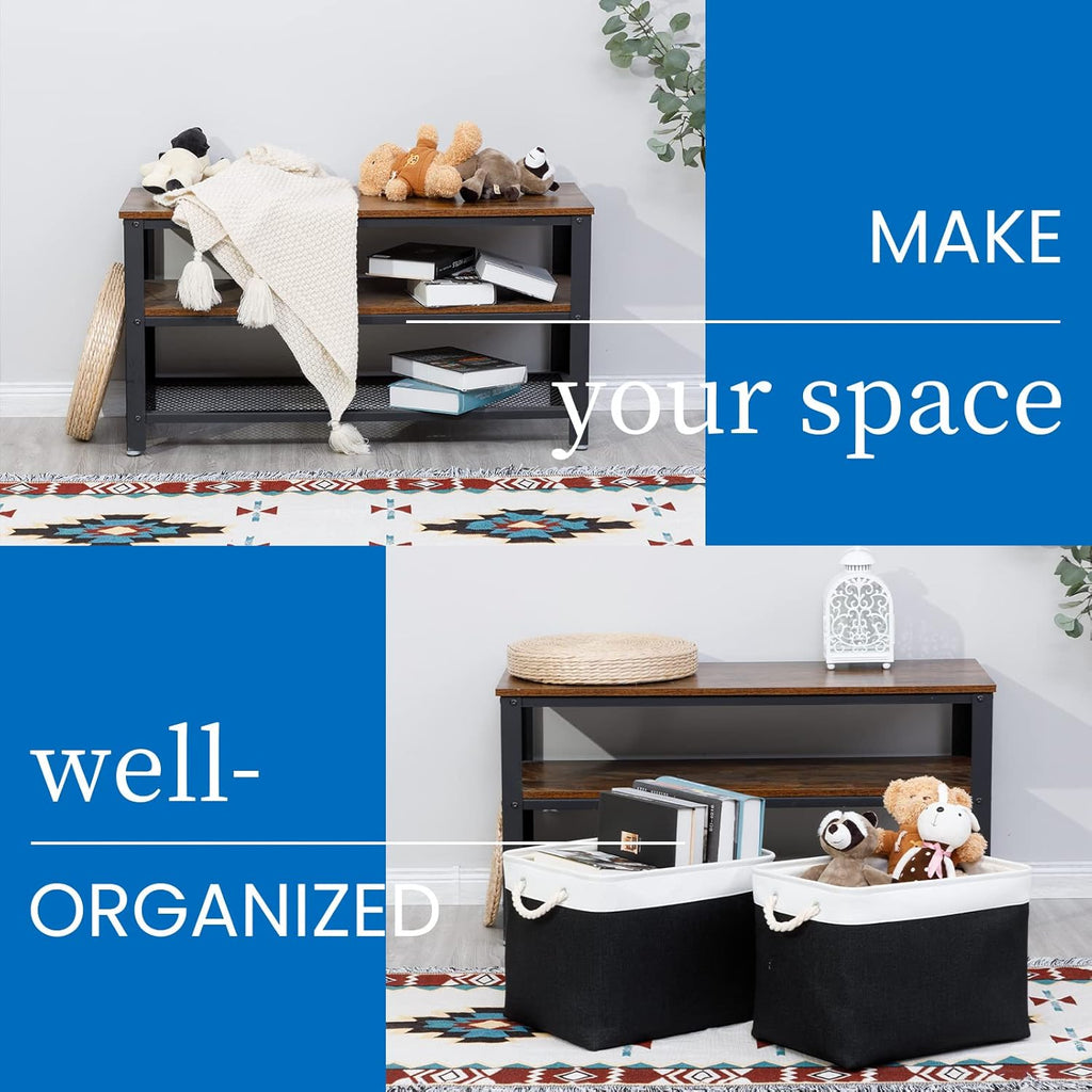 Bidtakay Black Storage Bins Storage Baskets for Shelves Decorative Basket Set of 2 Fabric Cloth Bins for Organizing 16x11.8x11.8 in Large Tall Baskets with Soft Handles for Home Office Living Room