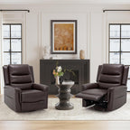COLAMY Oversized Leather Recliner Chair, 360°Swivel Rocking Manual Recliner with Thick Cushioned Padding Backrest and Wide Seat - Darkbrown