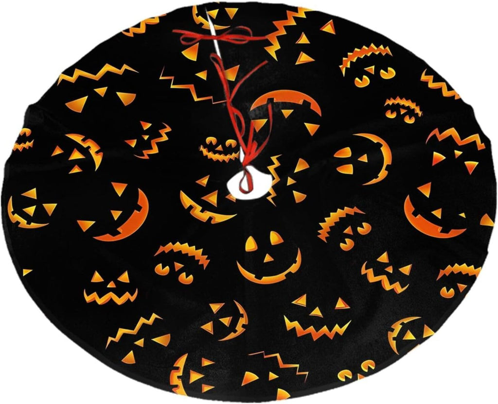 Christmas Tree Skirt,Jack O Lantern Pumpkin Smiles Xmas Tree Skirt Rustic Farmhouse Tree Skirt for Christmas Decor Xmas Holiday Home Party Decorations30