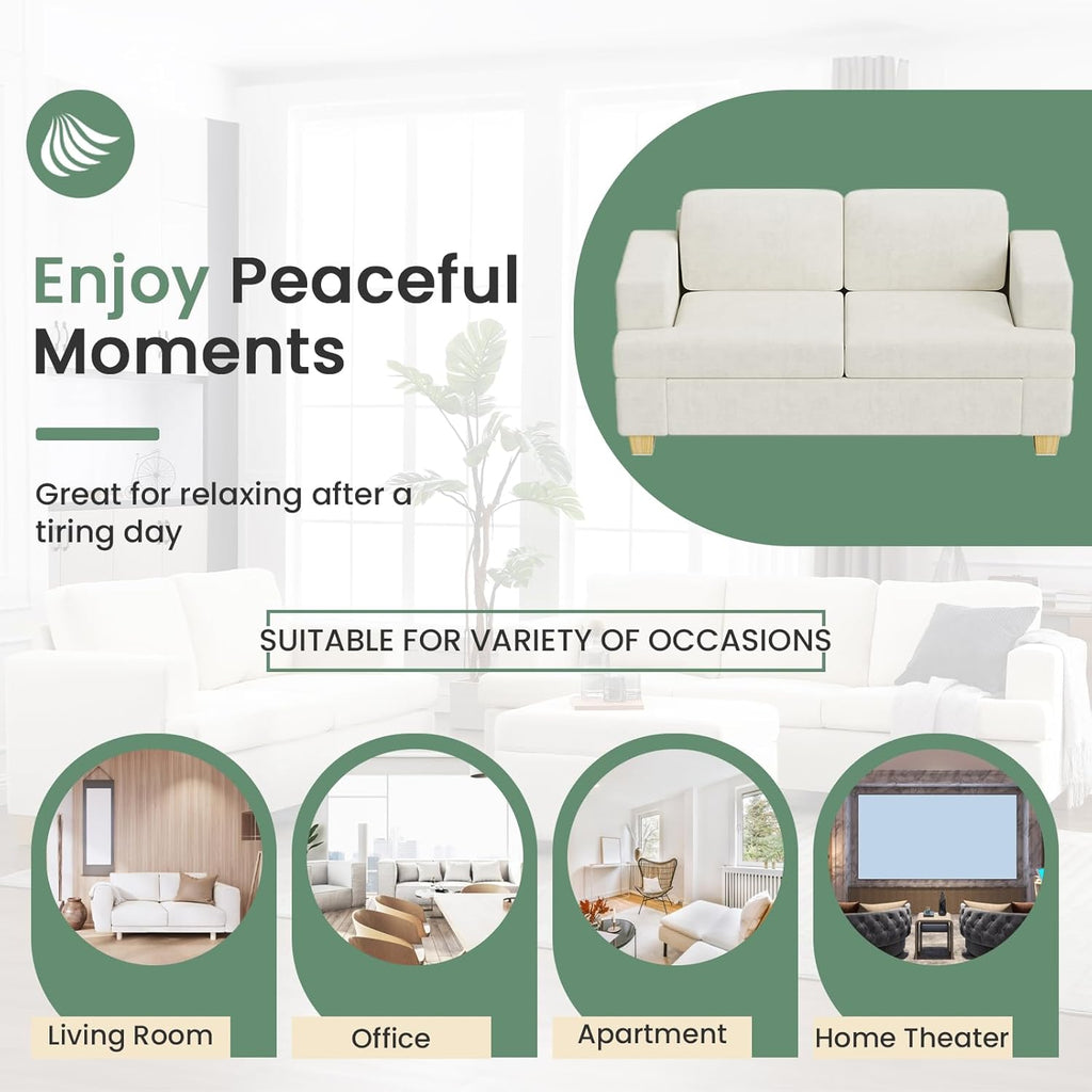Sofa, 63” Comfy Loveseat Sofa Couch with Deep Seats, Couch for Living Room, Modern Sleeper Sofa, Beige Chenille