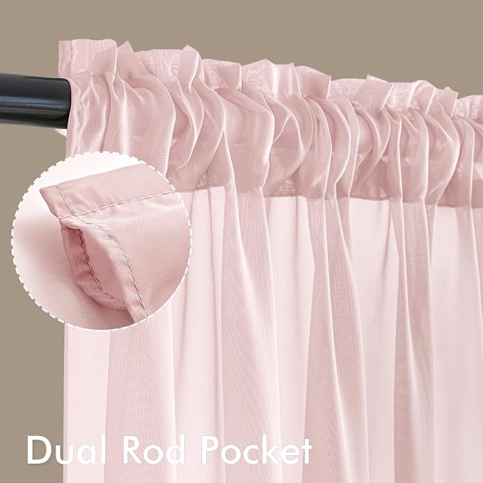 MIULEE Blush Pink Sheer Curtains 84 Inches Long 4 Panels 42 x 84 Inches | Light - Image 3