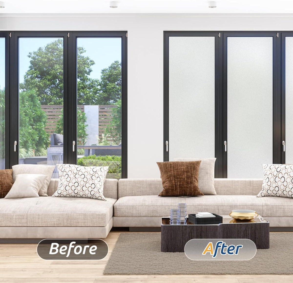rabbitgoo Window Privacy Film, Frosted Glass Window Clings, Static Cling UV Heat Blocking Door Stickers for Home Bathroom, Removable Indoor Decal Coverings Day and Night, Pure, 35.4 x 196.8 Inches