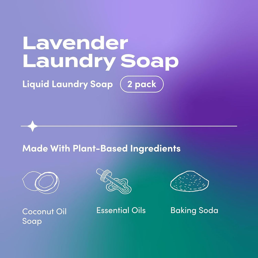 Indigo Wild Zum Clean Laundry Soap - Plant-Based Liquid Laundry Soap - Contains Baking Soda, Essential Oils & Saponified Coconut Oil - Lavender Scent - 64 fl oz (2 Pack)