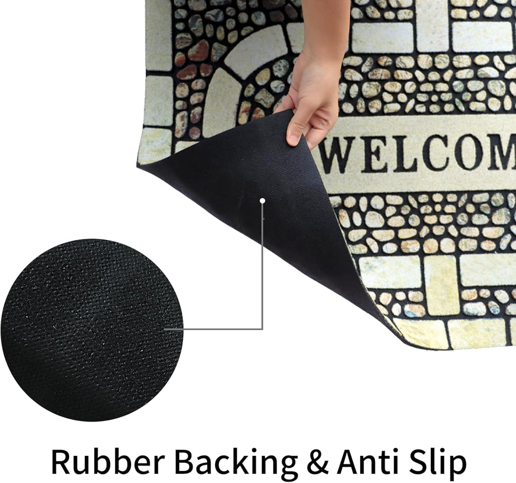 Door Mat Welcome Mat, Heavy Duty Door Mat 23.6 x 35.4 Inch Front Door Mat Rug Doormat for Outdoor Entrance Home Non-Slip Rubber Rug for Front Door, Outside, Entryway, Patio (Yellow Welcome)