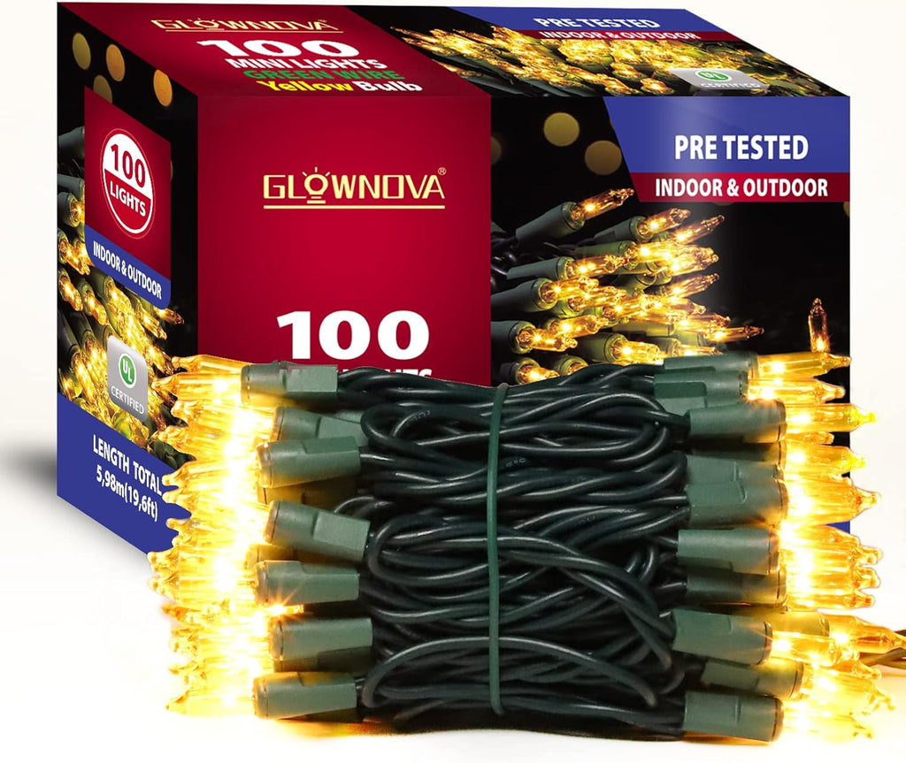 Green Wire, Yellow Incandescent Bulb 100 Mini String Lights for Indoor Christmas Tree Garland Birthday Wedding Party Festival Decoration