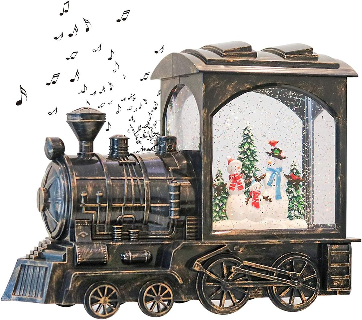 GenSwin Lighted Christmas Snow Globe Lantern, Battery Operated Snowman Musical Train LED Water Glittering with 6H Timer, Christmas Home Decoration Gift(Copper)