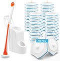 JEHONN Disposable Toilet Bowl Cleaner Wand with 40 Cleaner Refills, Wall Mounted Long Handle Compact Bathroom Scrub Brush Holder Set for Sink Bathtub Wash Basin Mop Pool (Orange)