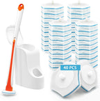 JEHONN Disposable Toilet Bowl Cleaner Wand with 40 Cleaner Refills, Wall Mounted Long Handle Compact Bathroom Scrub Brush Holder Set for Sink Bathtub Wash Basin Mop Pool (Orange)
