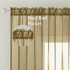 MIULEE Dark Gold Sheer Curtains 54 X 108 Inches, 2 Panels | Solid Color - Image 2