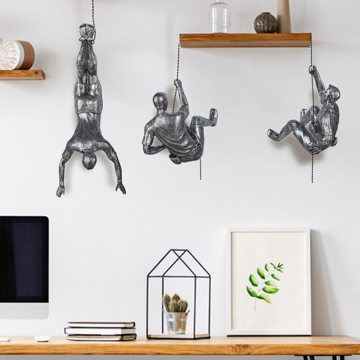 Large Set of 3 Climbing Men Wall Art Decor Sculpture,Nordic Modern Simplicity Decorative Wall Art, Climbing Man Sculptures,Home & Office Climber Gifts