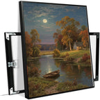 Small house by the stream under the moonlight tranquil style suitable for living room bedroom and office landscape poster wall art
