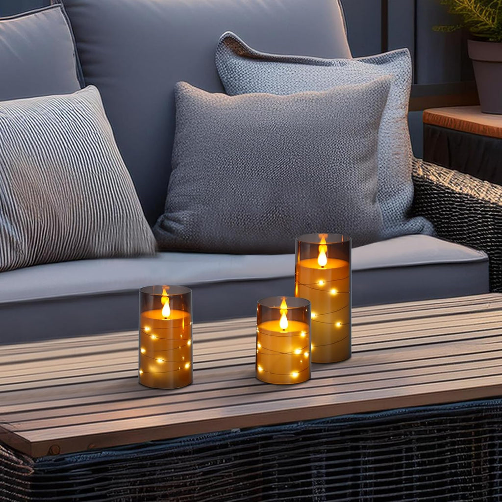 Aignis Flickering Flameless Candles Battery Operated Candles LED Candles with Remote Timer for Home/Wedding/Birthday/Holiday Decor, Grey 3D Flame Set of 3 (D3 xH4 5" 6")