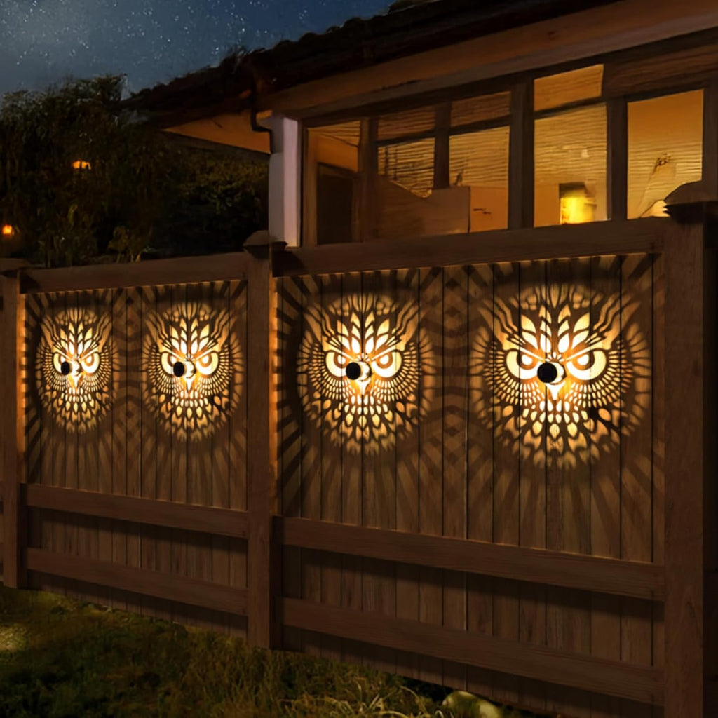 4 Pack Solar Fence Lights Metal Solar Powered Outdoor Wall Deck Step Lights Owl Theme Waterproof Fence Light for Garden Post Patio Backyard Yard Decor, Gardening Gifts for Women Mom Grandma