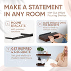 Homeforia Walnut 18 inch Floating Shelf, High End Solid Real Wood 18inch Floating Shelves for Wall Mounted, Dark Brown 18 inches Long Floating Shelves, Heavy Duty Bracket, 18 X 6.5 X 1.75 in, Set of 4