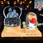 PAPA 3D Crystal Photo - Crystal Picture Hand Cut, Includes Rose Bluetooth Music Box LED Base - Memorable Gift and Keepsake, Daddy Day Gifts for Dad, Husband, Son