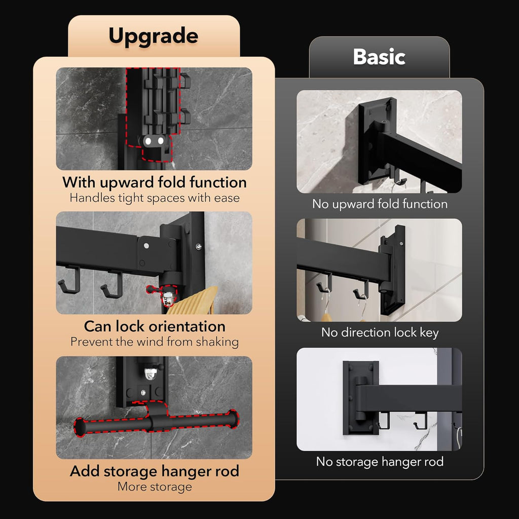 Wall Mounted Clothes Hanger,Clothes Drying Rack,Laundry Drying Rack,Drying Rack Clothing,Laundry Hanger Rack,Retractable Dryer Racks,Collapsible, Aluminum,can be Fold Upward & Left & Right