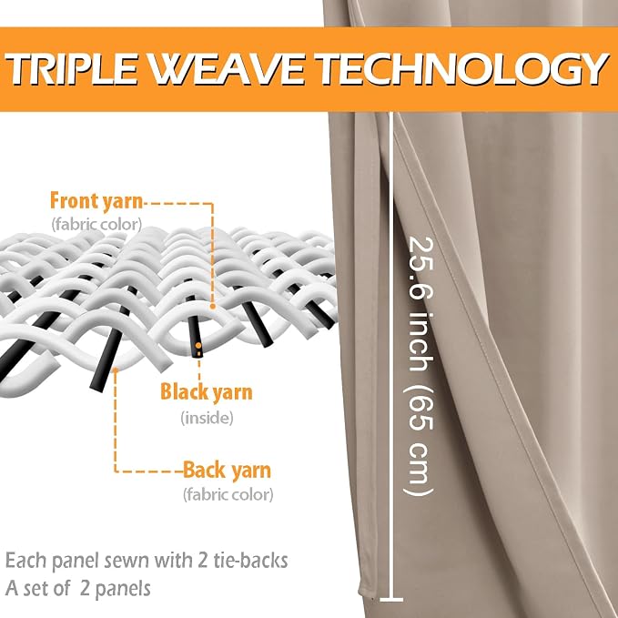 Blackout Curtains for Bedroom, 2 Drape Panels, 52 x 45 Inch | rmal Insulated & - Image 3