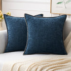 MIULEE Pack of 2 Couch Throw Pillow Covers 20x20 Inch Coastal Navy Blue Farmhouse Decorative Pillow Covers with Stitched Edge Soft Chenille Solid Dyed Spring Pillow Covers for Sofa Bed Living Room