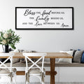Bless the Food Before Us, the Family Beside Us, and the Love between us Framed Wall Art for Christian God Jesus Christ Prayer, 32''×12'' Positive Holy Religious Rustic Bible Verse for Dining Room
