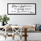 Bless the Food Before Us, the Family Beside Us, and the Love between us Framed Wall Art for Christian God Jesus Christ Prayer, 32''×12'' Positive Holy Religious Rustic Bible Verse for Dining Room