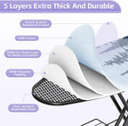 Full Size Ironing Board, 18x51 Iron Board with Metal Panel Stretchable Iron Rest, Adjustable Height Heavy Duty Heat & Scorch Resistant Cover Ironing Board, for Home, Laundry, Purple