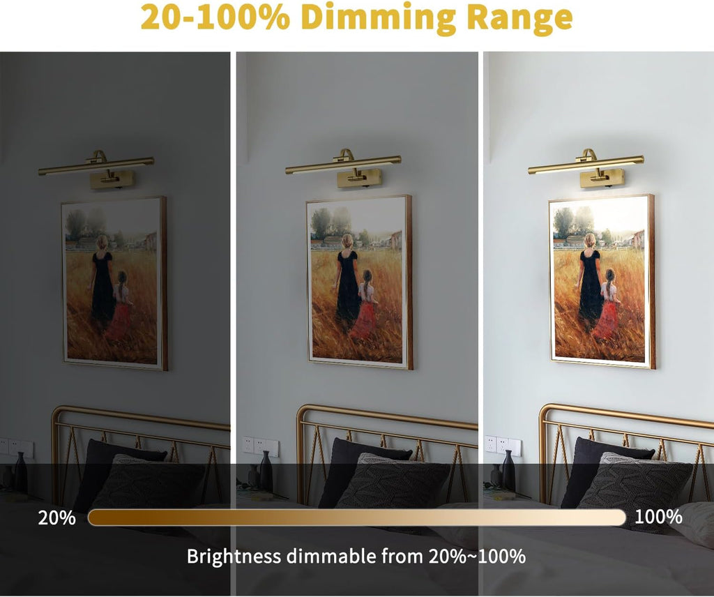 Battery Operated Picture Light with Remote and Timer, Wireless Art Lights for Paintings Brass Rechargeable Gallery Light Dimmable Artwork Lighting for Canvas, Portrait 16'' Inch Warm White