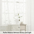 MIULEE Ivory Sheer Curtains 2 Panels Embroidered Leaf Patterned, W52 x L45 | - Image 5