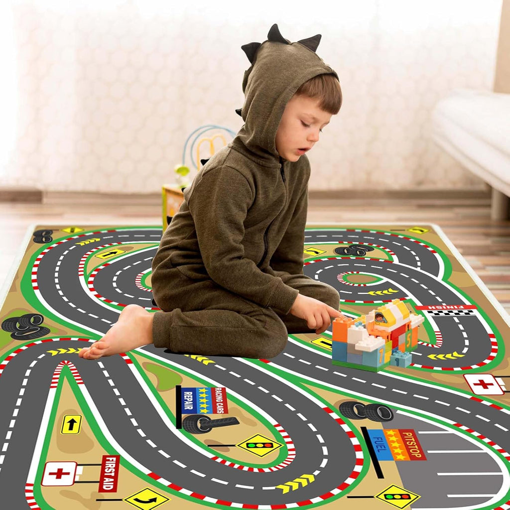 Kids Rug Play mat Playroom Rugs Car Rugs for Kids Toy Cars Race Track for Classroom Rug (Race-Brown, 6.6x9.8ft)
