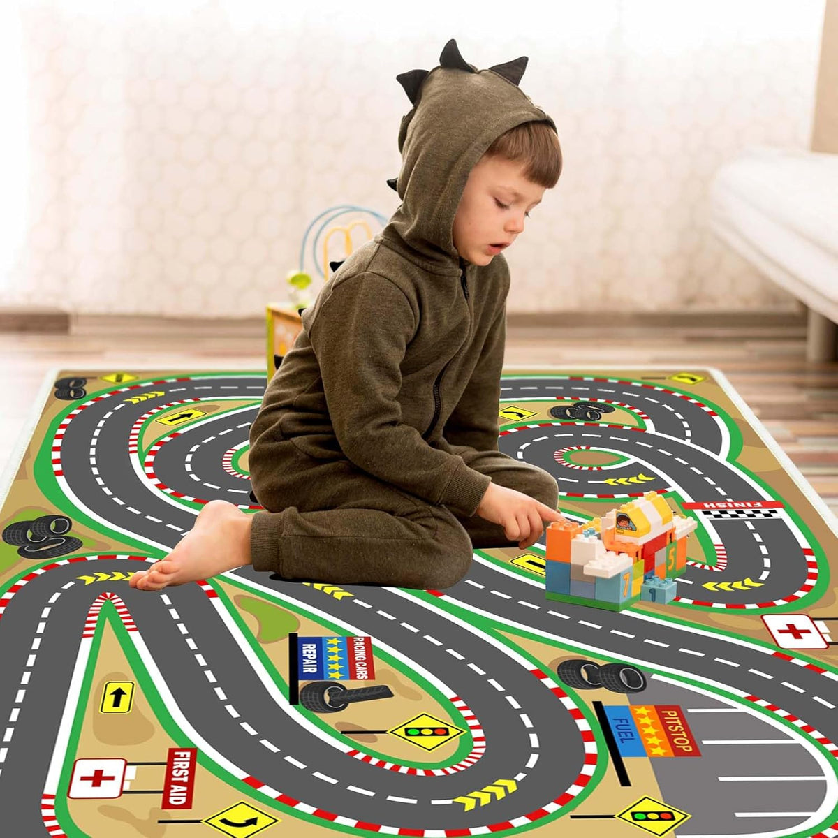 Kids Rug Play mat Playroom Rugs Car Rugs for Kids Toy Cars Race Track for Classroom Rug (Race-Brown, 6.6x9.8ft)
