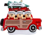 3D Road Trip Bears Family of 3 Ornament 2025 Personalized Family Christmas Ornaments 2025 | Snowy Tree Red Truck Personalized Tree Ornaments for Grandchildren, Siblings & Grandkids of Three Ornament