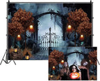 Durable Fabric Halloween Backdrop 8x6ft Horror Cemetery Iron Gate Scary Halloween Photo Background for Photography Halloween Party Decorations Wall Decor Photo Studio Decoration Supplies