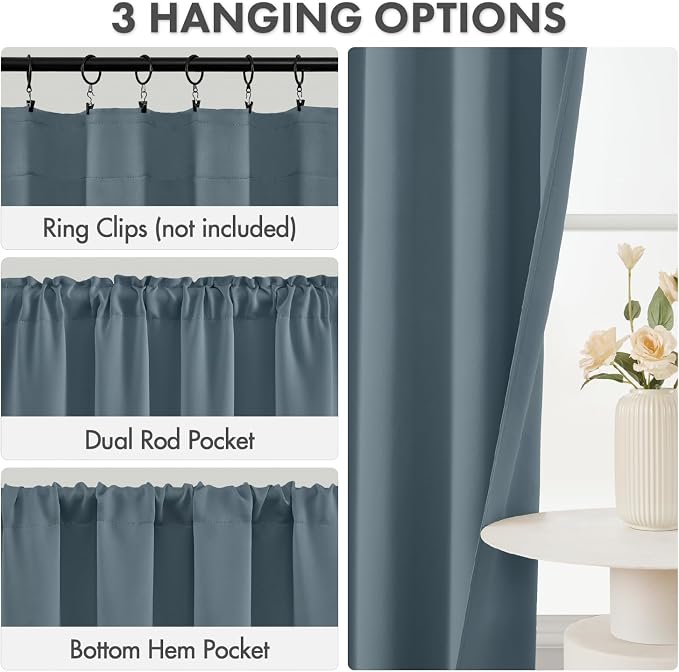 MIULEE 4-Panel 36 Inch Blackout Kitchen Tier Curtains Over Sink Grey Blue | - Image 2