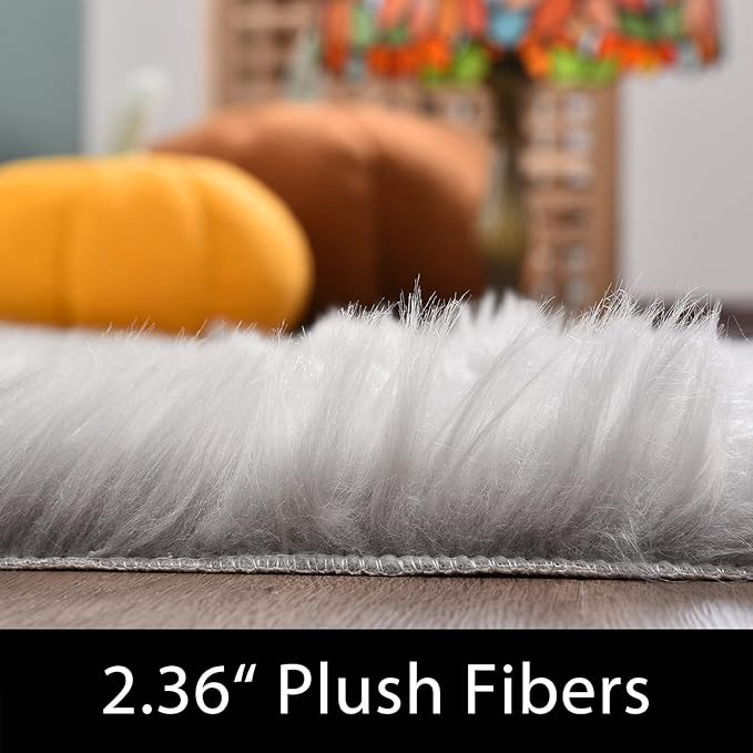 Latepis Grey Faux Sheepskin Fur 2x6 Runner Rugs High Pile Soft Plush Fuzzy Rug - Image 3