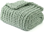 YnM Chunky Throw Blanket, Medium-Weight, Hand Knitted with Chenille Yarn, Skin Friendly, Ventilated and Breathable, Machine Washable, Home Décor Piece for Couch, Sofa and Bed (Sage Green, 40x50 Inch)